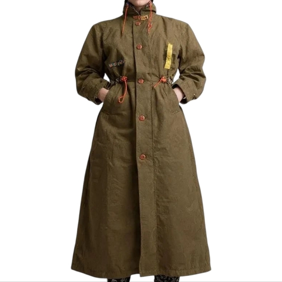 Vintage Dark Green Orange Trench Coat Size Medium - Picture 2 of 3